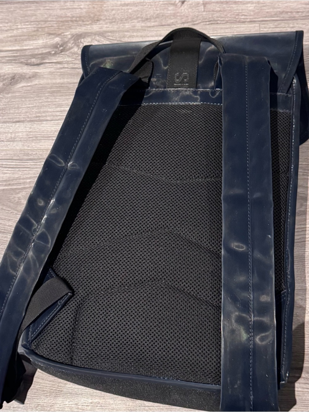 Rains Navy and Black Rolltop Backpack with Branded Strap - Picture 3 of 5